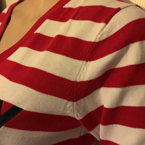Tommy Hilfiger red white Striped v neck pullover sweater tunic S - Picture 11 of 14